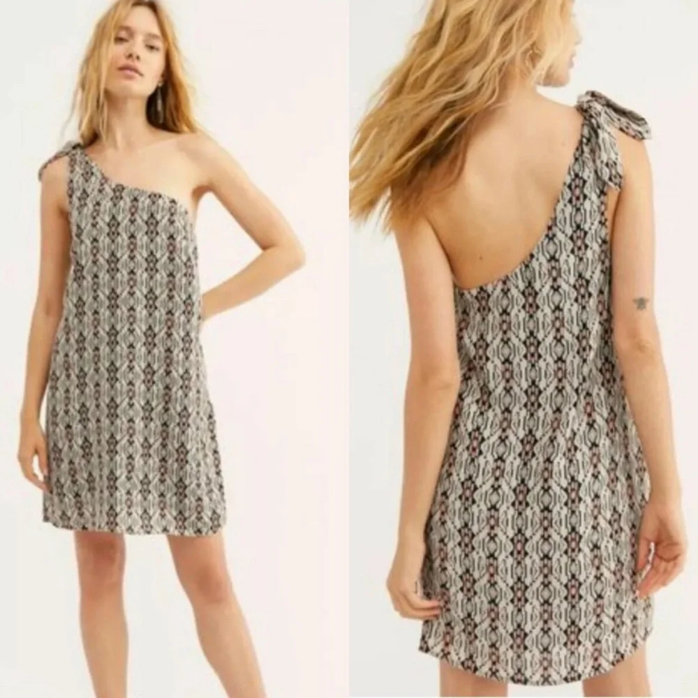 Free People One Shoulder Pattern Mini Dress - Size 0